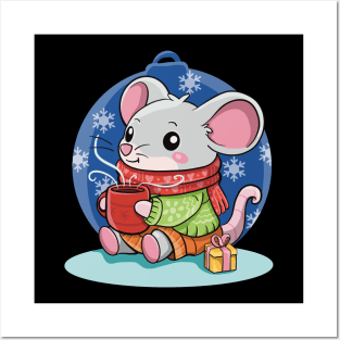 Cute Christmas Mouse With Hot Cocoa Posters and Art